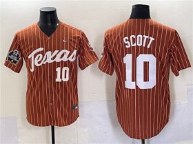 Cheap Men\'s Texas Longhorns #10 Mia Scott Orange Pinstripe 2025 World Series & SEC Patch Stitched Jersey