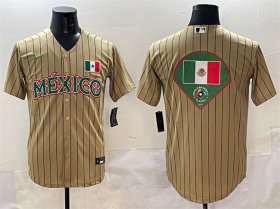 Cheap Men\'s Mexico Baseball Tan 2023 World Baseball Classic Team Big Logo Stitched Jerseys