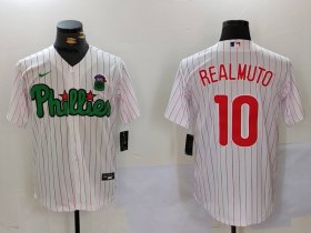 Cheap Men\'s Philadelphia Phillies #10 J.T. Realmuto White Green Cool Base Stitched Jersey