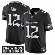 Men's Seattle Seahawks #12 Fan Black 2025 F.U.S.E. 'Gothic Rain City Shadows Edition' Vapor Limited Football Stitched Jersey Cheap Wholesale