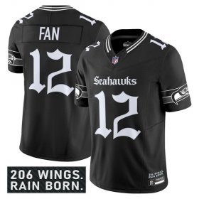Men\'s Seattle Seahawks #12 Fan Black 2025 F.U.S.E. \'Gothic Rain City Shadows Edition\' Vapor Limited Football Stitched Jersey Cheap Wholesale