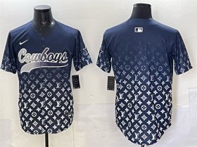 Men\'s Dallas Cowboys Blank Navy Limited Stitched Baseball Jersey