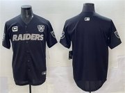 Men's Las Vegas Raiders Blank Black With Nevada Silver Stat Patch And 65th Anniversary Patch 3-Star C Patch Stitched Baseball Jersey