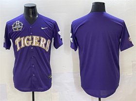 Cheap Men\'s LSU Tigers Blank Purple 2025 World Series & SEC Patch Stitched Baseball Jersey