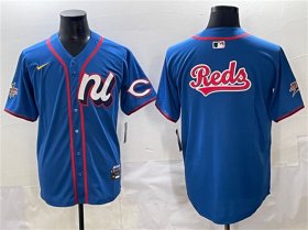 Cheap Men\'s National League Cincinnati Reds Team Big Logo Blue 2025 All-Star Edition Limited Stitched Baseball Jersey