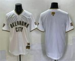 Cheap Men's Oklahoma City Thunder Blank White Gold 2025 Finals Vapor Stitched Baseball Jersey