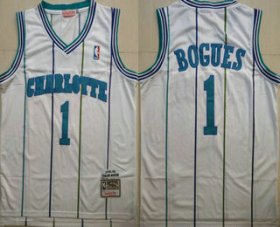 Wholesale Cheap Men\'s Charlotte Hornets #1 Muggsy Bogues 1992-93 White Hardwood Classics Soul Swingman Throwback Jersey