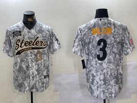 Cheap Men\'s Pittsburgh Steelers #3 Russell Wilson 2024 Arctic Camo Salute To Service Stitched Baseball Jerseys