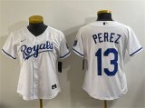Cheap Women's Kansas City Royals #13 Salvador Perez White Cool Base Stitched Jersey(Run Small)