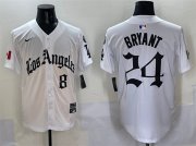 Cheap Men's Los Angeles Dodgers Front #8 Back #24 Kobe Bryant White Mexico 2025 LA Gothic Style With Fernando Patch Vapor Premier Limited Stitched Baseball Jersey