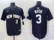 Men's New York Yankees #3 Babe Ruth Black Limited Stitched Baseball Jersey Cheap Wholesale