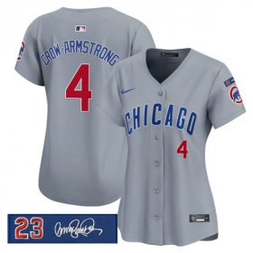 Women\'s Chicago Cubs #4 Pete Crow-Armstrong Gray \'Ryne Sandberg Tribute\' Vapor Limited V3 Stitched Baseball Jersey(Run Small) Cheap Wholesale