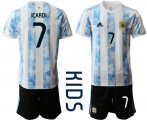 Wholesale Cheap Youth 2020-2021 Season National team Argentina home white 7 Soccer Jersey