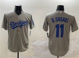 Men's Los Angeles Dodgers #11 Roki Sasaki Gray Cool Base Stitched Baseball Jersey Cheap