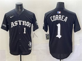 Men\'s Houston Astros #1 Carlos Correa Black Gothic \'Houston Born Barrio Raised\' Limited Stitched Baseball Jersey Cheap Wholesale