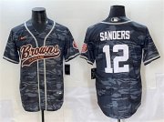Cheap Men's Cleveland Browns #12 Shedeur Sanders Gray Camo With Patch Cool Base Stitched Baseball Jersey