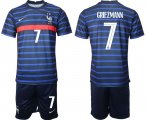 Wholesale Cheap Men 2020-2021 European Cup France home blue 7 Soccer Jersey