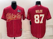 Wholesale Cheap Men's Kansas City Chiefs #87 Travis Kelce Red With Super Bowl LVII Patch Cool Base Stitched Baseball Jersey