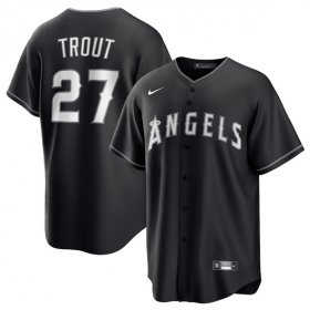 Men\'s Los Angeles Angels #27 Mike Trout Black Lights Out Limited Stitched Baseball Jersey