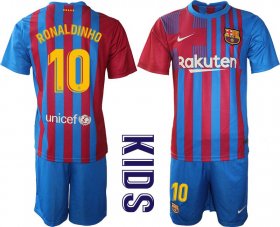 Wholesale Cheap Youth 2021-2022 Club Barcelona home blue 10 Nike Soccer Jersey