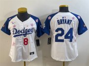 Cheap Women's Los Angeles Dodgers Front #8 Back #24 Kobe Bryant White Royal 2025 Tokyo Series Limited Stitched Baseball Jersey(Run Small)