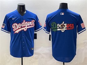 Cheap Men\'s Los Angeles Dodgers Team Big Logo Royal With American Flag Patch Limited Stitched Baseball Jersey