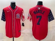Cheap Men's New York Yankees #7 Mickey Mantle Red American Style Limited Stitched Baseball Jersey