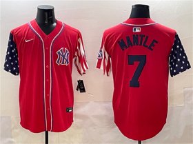 Cheap Men\'s New York Yankees #7 Mickey Mantle Red American Style Limited Stitched Baseball Jersey
