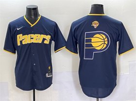 Cheap Men\'s Indiana Pacers Team Big Logo Navy 2025 Finals Vapor Stitched Baseball Jersey