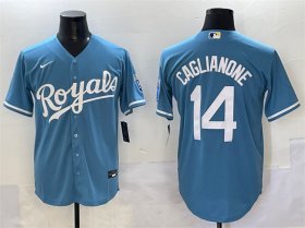 Men\'s Kansas City Royals #14 Jac Caglianone Light Blue Cool Base Stitched Baseball Jersey