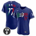 Cheap Men's Los Angeles Dodgers #77 Pezo Pluma Royal Mexico Special Vin Scully Patch Flex Base Stitched Baseball Jersey