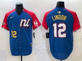 Men\'s National League #12 Francisco Lindor Blue Red Alternate 2025 All-Star Edition Limited Stitched Baseball Jersey