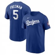 Cheap Men's Los Angeles Dodgers #5 Freddie Freeman Royal 2025 Tokyo Series Name & Number T-Shirt