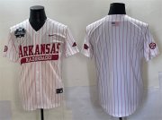 Cheap Men's Arkansas Razorbacks Blank White Pinstripe 2025 World Series & SEC Patch Stitched Jersey