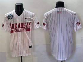 Cheap Men\'s Arkansas Razorbacks Blank White Pinstripe 2025 World Series & SEC Patch Stitched Jersey