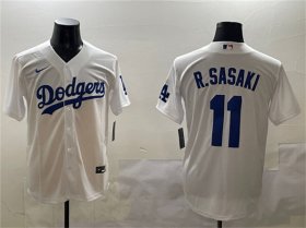 Men\'s Los Angeles Dodgers #11 Roki Sasaki White Cool Base Stitched Baseball Jersey Cheap