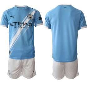 Men\'s Manchester City Custom 2025 Light Blue Home Soccer Jersey Suit