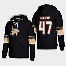Wholesale Cheap Anaheim Ducks #47 Hampus Lindholm Black adidas Lace-Up Pullover Hoodie