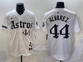 Men\'s Houston Astros #44 Yordan Alvarez White Gothic \'Houston Born Barrio Raised\' Limited Stitched Baseball Jersey