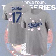 Cheap Men's Los Angeles Dodgers #17 Shohei Ohtani Gray 2025 Tokyo Series Name & Number T-Shirt