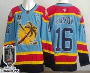 Cheap Men's Florida Panthers #16 Aleksander Barkov Blue 2025 Stanley Cup Champions Authentic Jersey