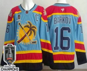 Cheap Men\'s Florida Panthers #16 Aleksander Barkov Blue 2025 Stanley Cup Champions Authentic Jersey