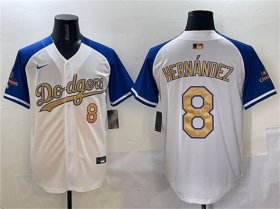Cheap Men\'s Los Angeles Dodgers #8 Enrique Hernandez White Royal Gold 2024 World Series Champions Vapor Limited Stitched Baseball Jersey