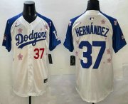 Cheap Men's Los Angeles Dodgers #37 Teoscar Hernandez White Royal 2025 Tokyo Series Limited Stitched Jersey