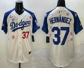 Cheap Men\'s Los Angeles Dodgers #37 Teoscar Hernandez White Royal 2025 Tokyo Series Limited Stitched Jersey