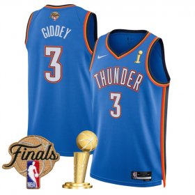 Men\'s Oklahoma City Thunder #3 Dillon Jones Blue 2025 Finals Patch And Finals Champions Patch Icon Edition Stitched Basketball Jersey