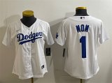 Cheap Women's Los Angeles Dodgers #1 Mom White Cool Base Stitched Baseball Jersey(Run Small)