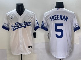 Cheap Men\'s Los Angeles Dodgers #5 Freddie Freeman White City Connect Cool Base Stitched Jersey