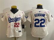 Cheap Women's Los Angeles Dodgers #22 Clayton Kershaw Cream 2025 Tokyo Series Limited Stitched Baseball Jersey(Run Small)