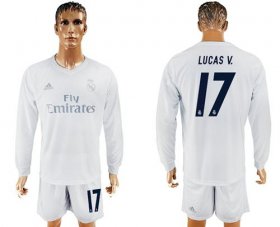Wholesale Cheap Real Madrid #17 Lucas V. Marine Environmental Protection Home Long Sleeves Soccer Club Jersey